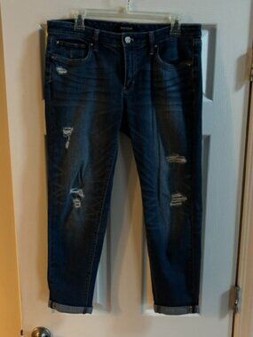 WHBM Distressed leopard patch Girlfriend jeans - 10